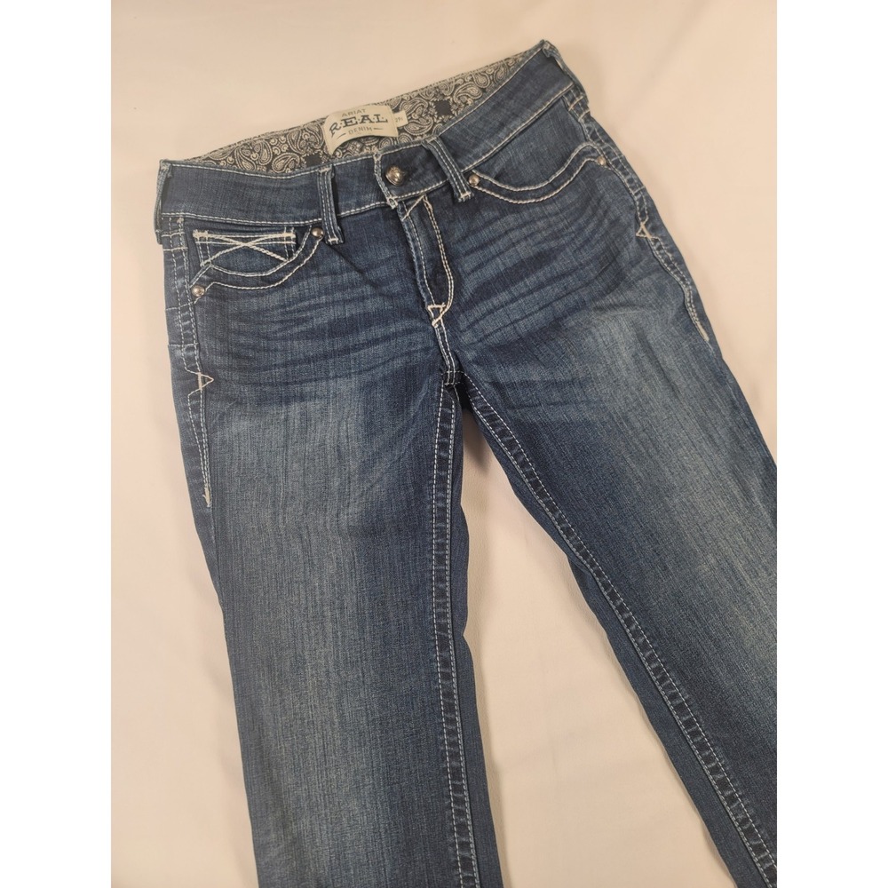 Ariat REAL Denim Womens 29S Mid Rise Straight Leg Stretch Jeans Medium Wash West